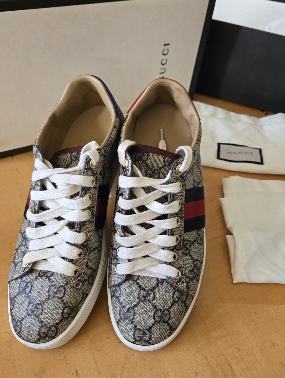 Gucci Ace Women's GG Supreme Canvas Beige Blue/Red EUR 38 G, US 7.5 - Picture 4 of 15